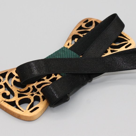 Mens bow tie neck wear adjustable green wood - Picture 6 of 7